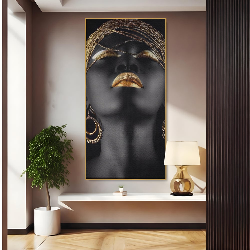 Leinwandbilder Premium LuxCanva® A1319, Schwarze Frau, Wohnen, Frau, Golden, Afrika, Afrika, Schlafzimmer, Lebendige Farben
