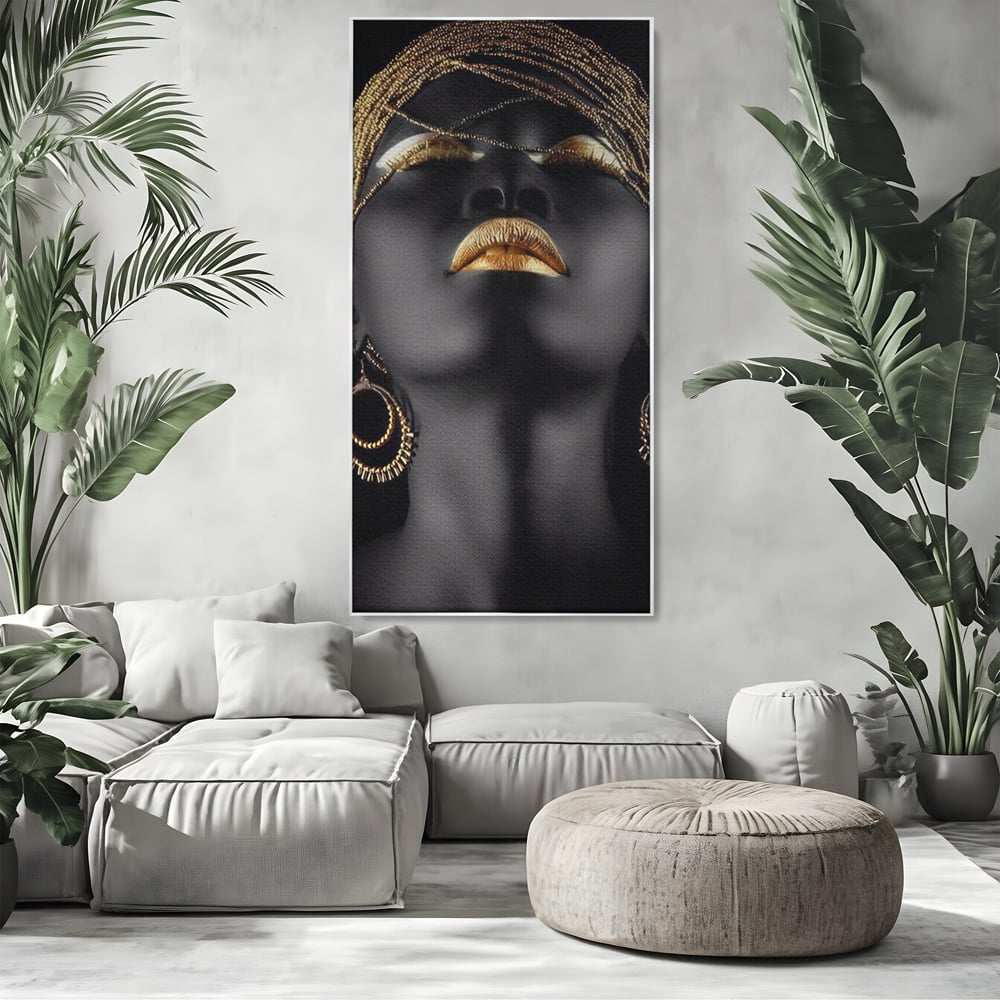 Leinwandbilder Premium LuxCanva® A1319, Schwarze Frau, Wohnen, Frau, Golden, Afrika, Afrika, Schlafzimmer, Lebendige Farben