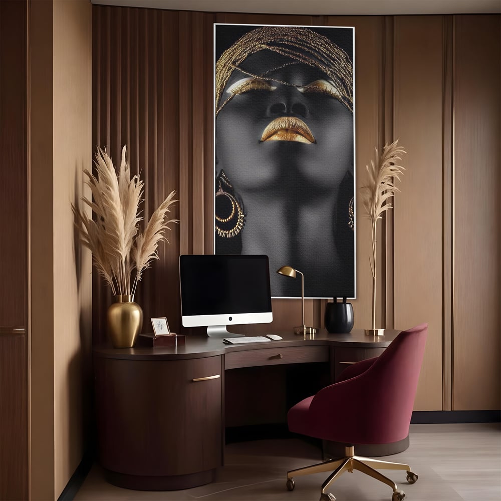 Leinwandbilder Premium LuxCanva® A1319, Schwarze Frau, Wohnen, Frau, Golden, Afrika, Afrika, Schlafzimmer, Lebendige Farben