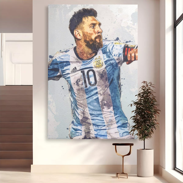 Tablou Canvas Premium LuxCanva® A1323, Lionel Messi , Living, Foltablist, Balonul De Aur, FC Barcelona, Sport, Studio, Culori Vibrante