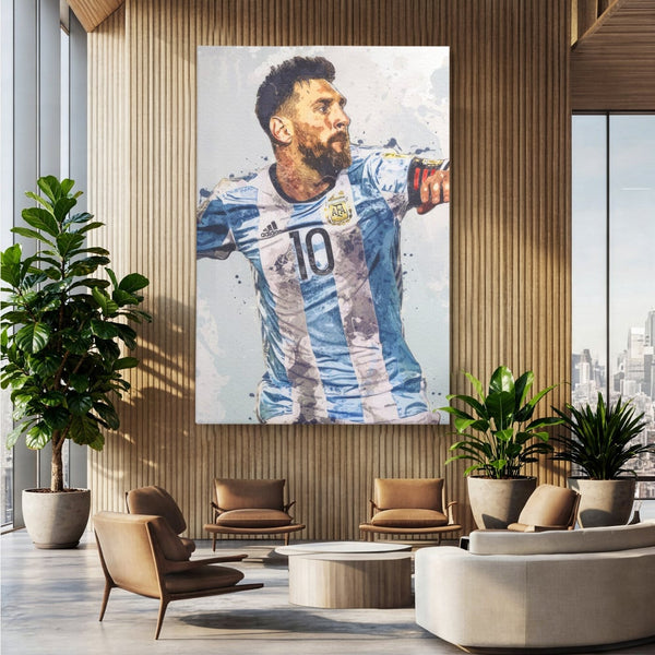 Tablou Canvas Premium LuxCanva® A1323, Lionel Messi , Living, Foltablist, Balonul De Aur, FC Barcelona, Sport, Studio, Culori Vibrante