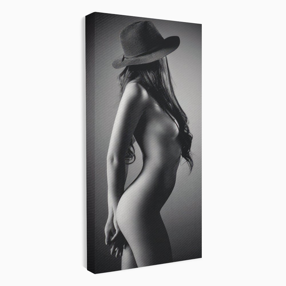 Tablou Canvas Premium LuxCanva® A1324, Sexy Girl , Living, Nude, Palarie, Senzual, Femeie, Dresing, Culori Vibrante