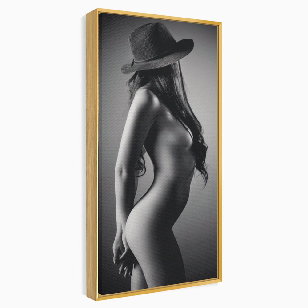 Tablou Canvas Premium LuxCanva® A1324, Sexy Girl , Living, Nude, Palarie, Senzual, Femeie, Dresing, Culori Vibrante