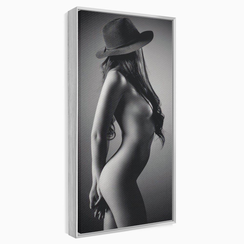 Tablou Canvas Premium LuxCanva® A1324, Sexy Girl , Living, Nude, Palarie, Senzual, Femeie, Dresing, Culori Vibrante