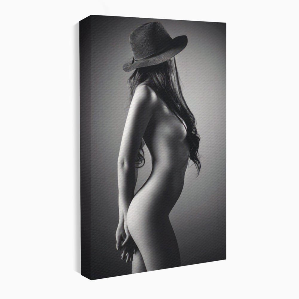 Tablou Canvas Premium LuxCanva® A1324, Sexy Girl , Living, Nude, Palarie, Senzual, Femeie, Dresing, Culori Vibrante