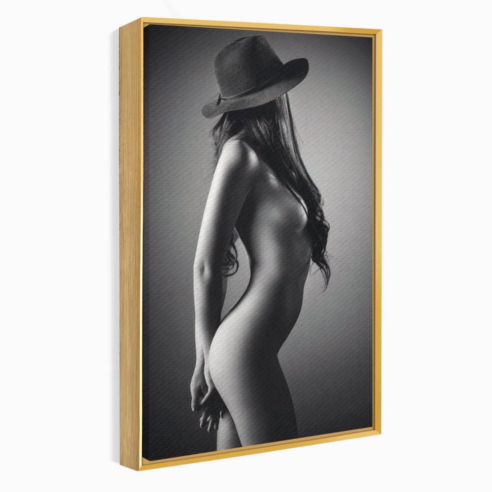 Tablou Canvas Premium LuxCanva® A1324, Sexy Girl , Living, Nude, Palarie, Senzual, Femeie, Dresing, Culori Vibrante