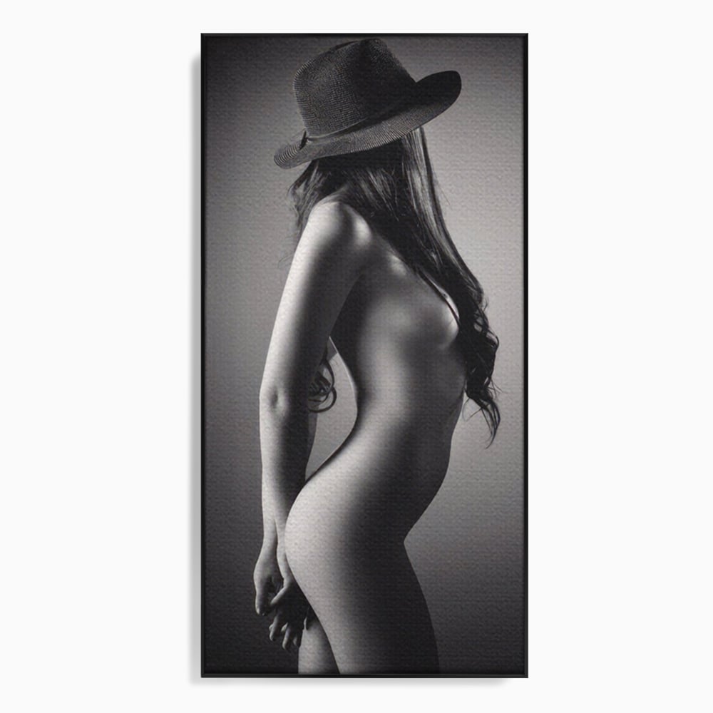 Tablou Canvas Premium LuxCanva® A1324, Sexy Girl , Living, Nude, Palarie, Senzual, Femeie, Dresing, Culori Vibrante