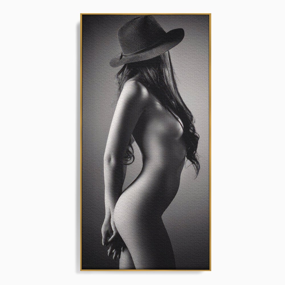 Tablou Canvas Premium LuxCanva® A1324, Sexy Girl , Living, Nude, Palarie, Senzual, Femeie, Dresing, Culori Vibrante
