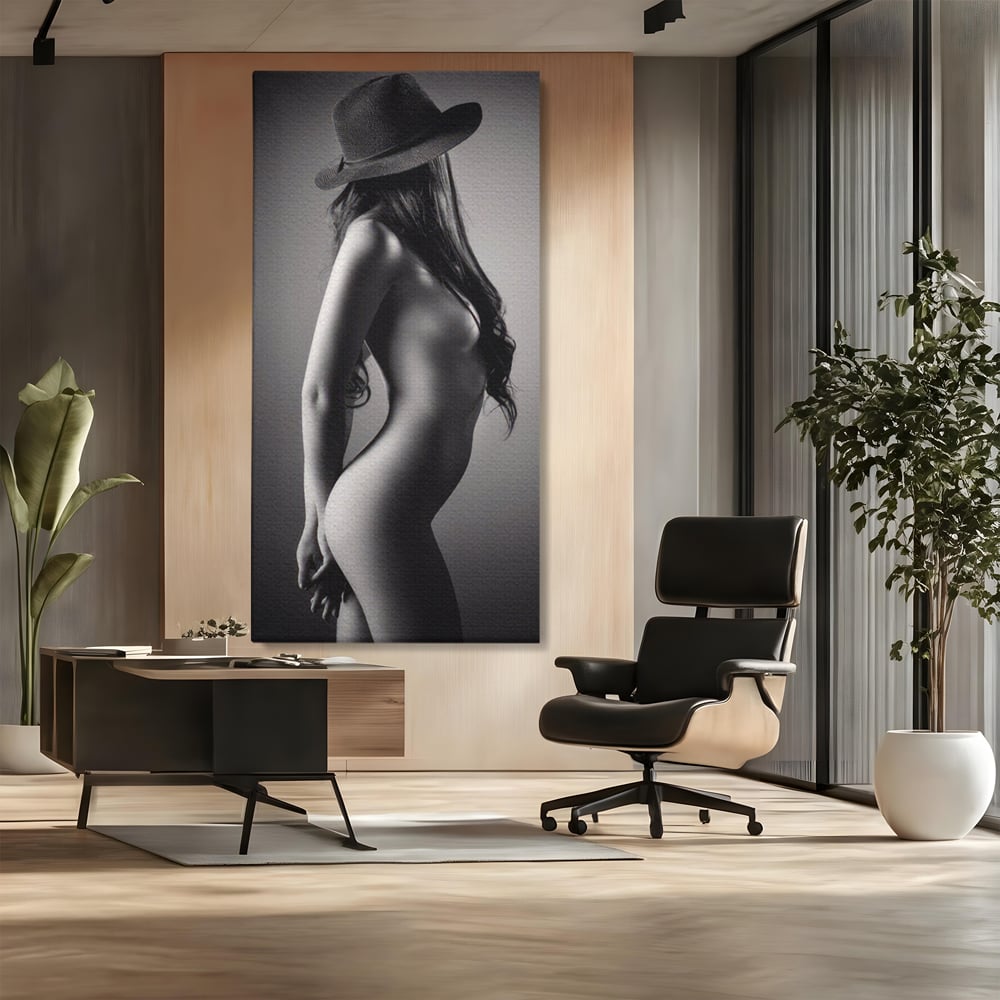 Tablou Canvas Premium LuxCanva® A1324, Sexy Girl , Living, Nude, Palarie, Senzual, Femeie, Dresing, Culori Vibrante