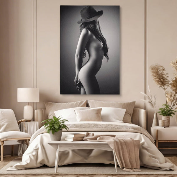 Tablou Canvas Premium LuxCanva® A1324, Sexy Girl , Living, Nude, Palarie, Senzual, Femeie, Dresing, Culori Vibrante