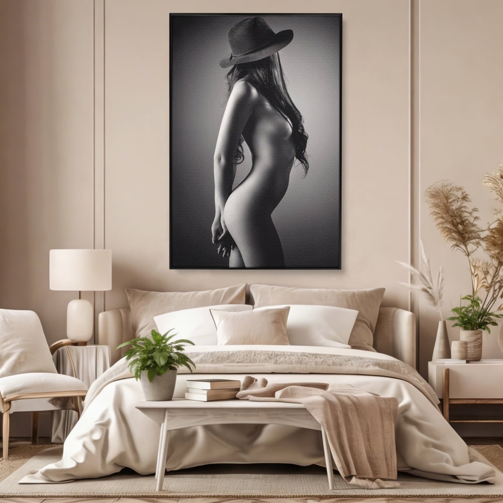 Tablou Canvas Premium LuxCanva® A1324, Sexy Girl , Living, Nude, Palarie, Senzual, Femeie, Dresing, Culori Vibrante