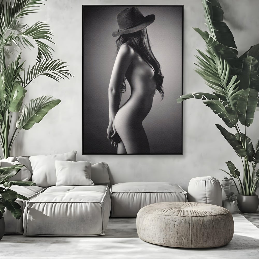 Tablou Canvas Premium LuxCanva® A1324, Sexy Girl , Living, Nude, Palarie, Senzual, Femeie, Dresing, Culori Vibrante