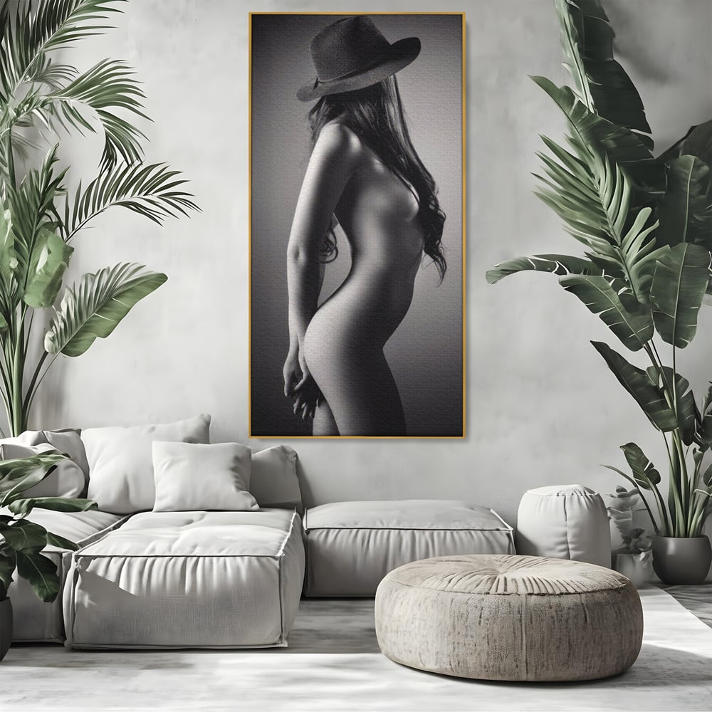 Tablou Canvas Premium LuxCanva® A1324, Sexy Girl , Living, Nude, Palarie, Senzual, Femeie, Dresing, Culori Vibrante