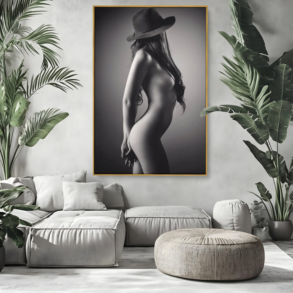 Tablou Canvas Premium LuxCanva® A1324, Sexy Girl , Living, Nude, Palarie, Senzual, Femeie, Dresing, Culori Vibrante