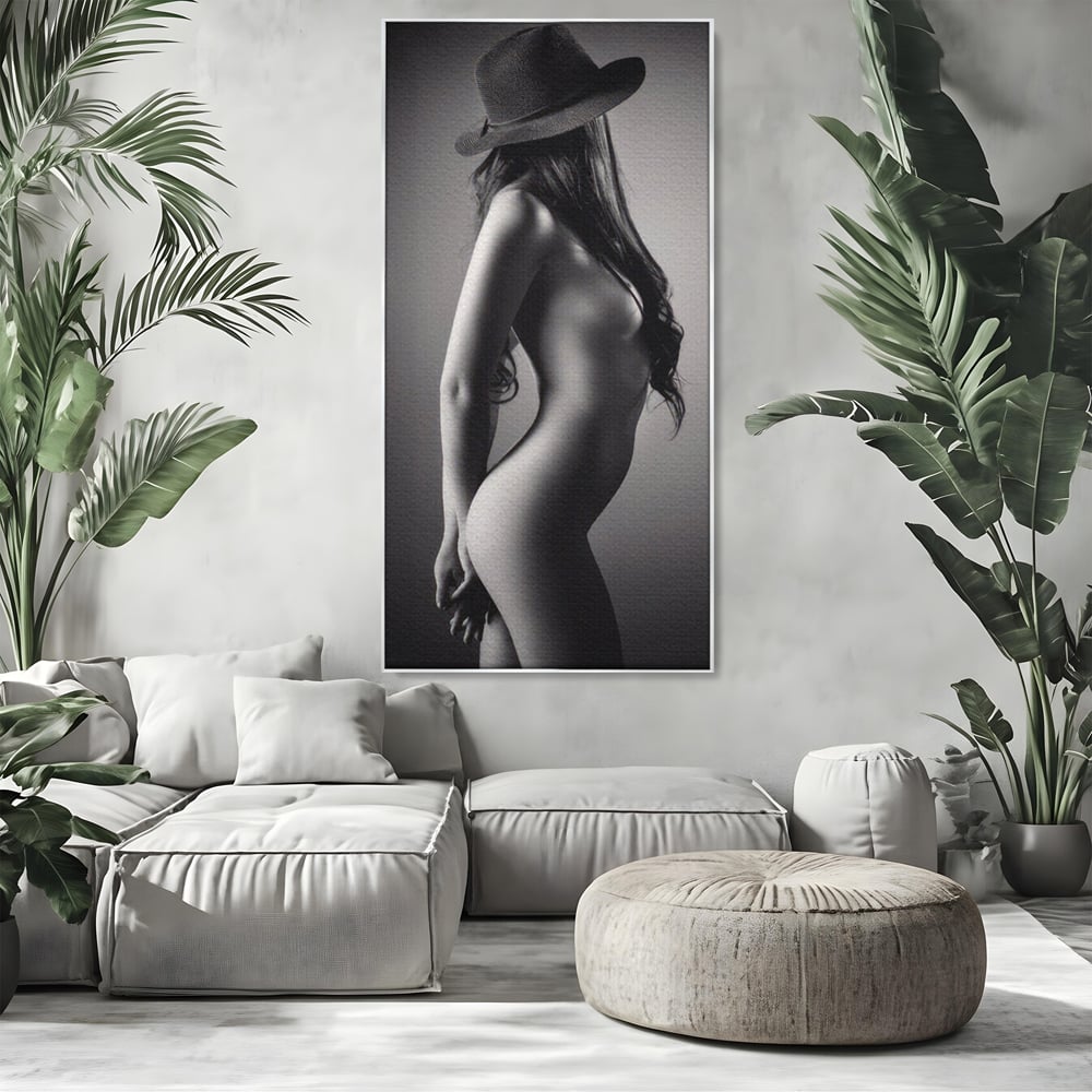 Tablou Canvas Premium LuxCanva® A1324, Sexy Girl , Living, Nude, Palarie, Senzual, Femeie, Dresing, Culori Vibrante