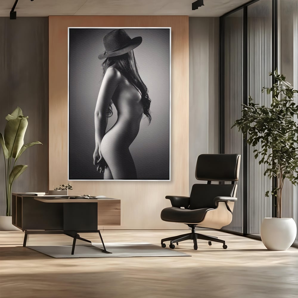 Tablou Canvas Premium LuxCanva® A1324, Sexy Girl , Living, Nude, Palarie, Senzual, Femeie, Dresing, Culori Vibrante