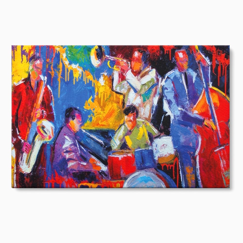 Tablou Canvas Premium LuxCanva® A1325, Colorful Jazz Art ,  Living, Muzica, Instrumente Muzicale, Formatie, Dormitor, Culori Vibrante