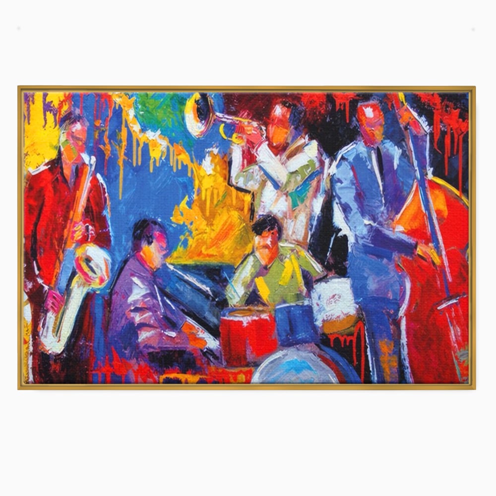 Tablou Canvas Premium LuxCanva® A1325, Colorful Jazz Art ,  Living, Muzica, Instrumente Muzicale, Formatie, Dormitor, Culori Vibrante