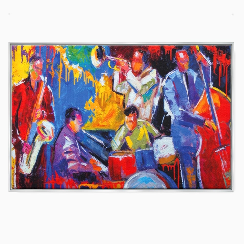 Tablou Canvas Premium LuxCanva® A1325, Colorful Jazz Art ,  Living, Muzica, Instrumente Muzicale, Formatie, Dormitor, Culori Vibrante
