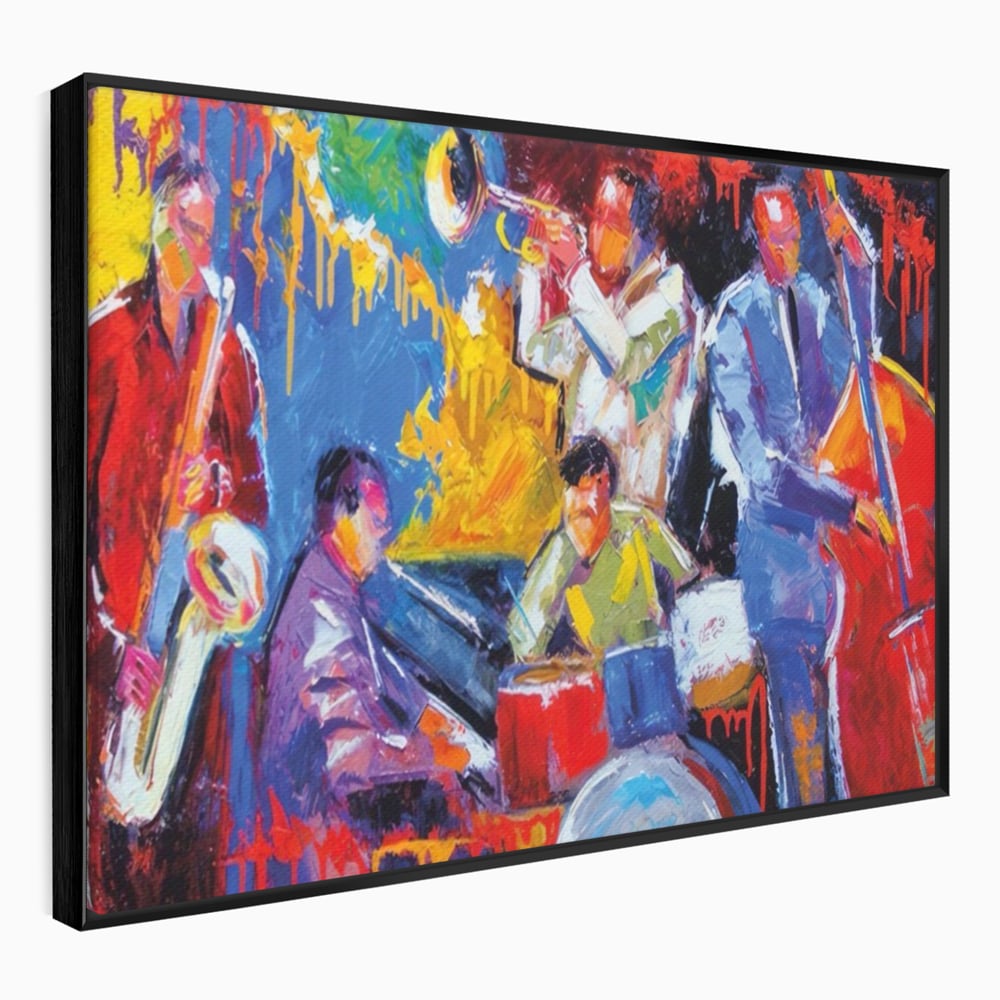 Tablou Canvas Premium LuxCanva® A1325, Colorful Jazz Art ,  Living, Muzica, Instrumente Muzicale, Formatie, Dormitor, Culori Vibrante