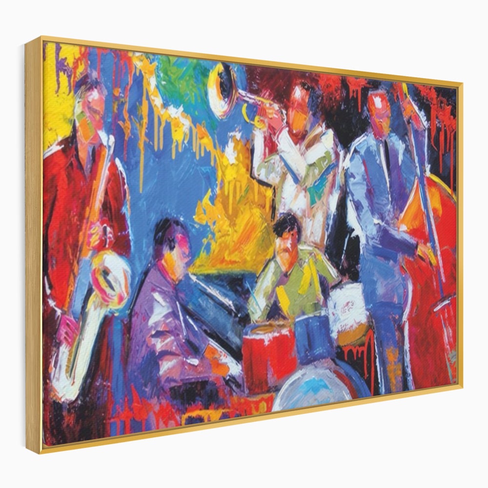 Tablou Canvas Premium LuxCanva® A1325, Colorful Jazz Art ,  Living, Muzica, Instrumente Muzicale, Formatie, Dormitor, Culori Vibrante