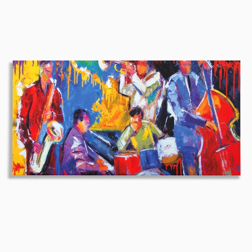 Tablou Canvas Premium LuxCanva® A1325, Colorful Jazz Art ,  Living, Muzica, Instrumente Muzicale, Formatie, Dormitor, Culori Vibrante