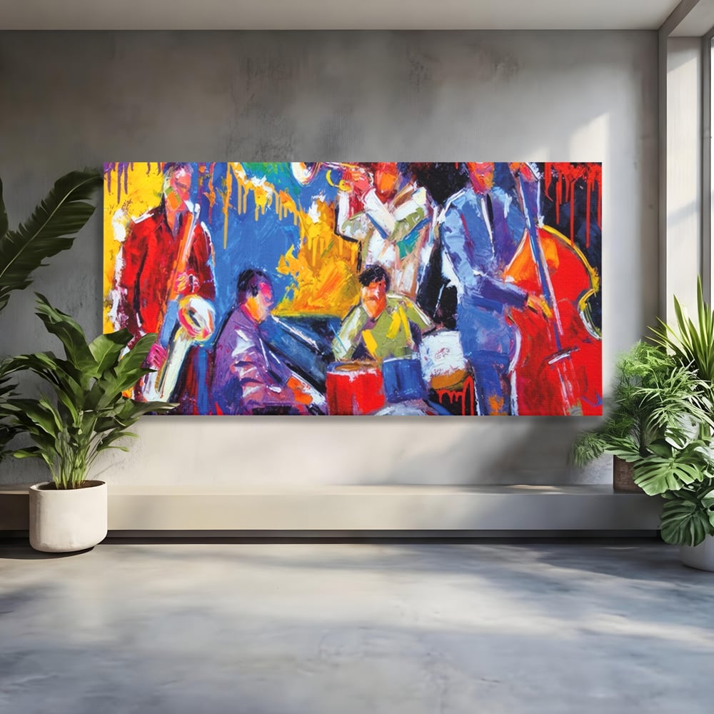 Tablou Canvas Premium LuxCanva® A1325, Colorful Jazz Art ,  Living, Muzica, Instrumente Muzicale, Formatie, Dormitor, Culori Vibrante