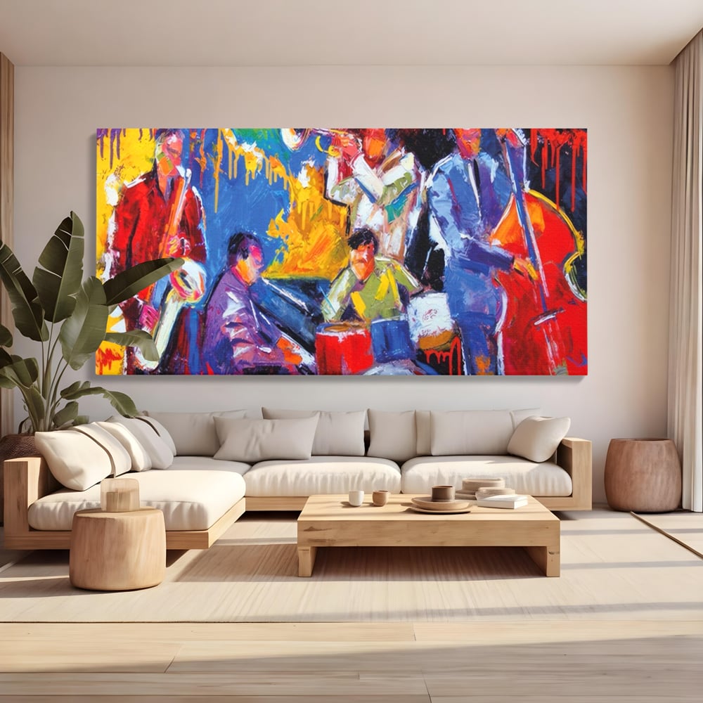 Tablou Canvas Premium LuxCanva® A1325, Colorful Jazz Art ,  Living, Muzica, Instrumente Muzicale, Formatie, Dormitor, Culori Vibrante