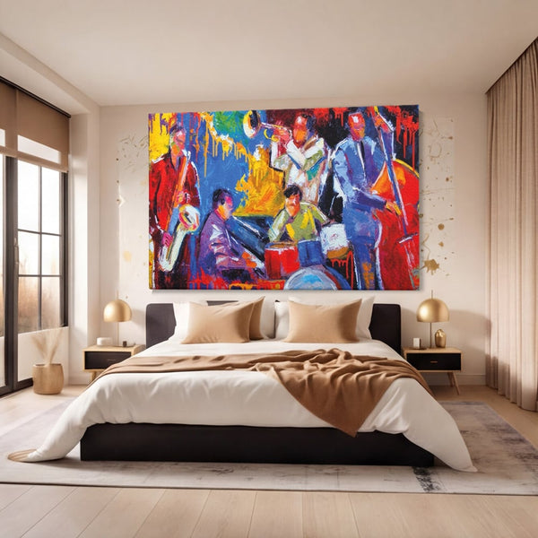 Tablou Canvas Premium LuxCanva® A1325, Colorful Jazz Art ,  Living, Muzica, Instrumente Muzicale, Formatie, Dormitor, Culori Vibrante