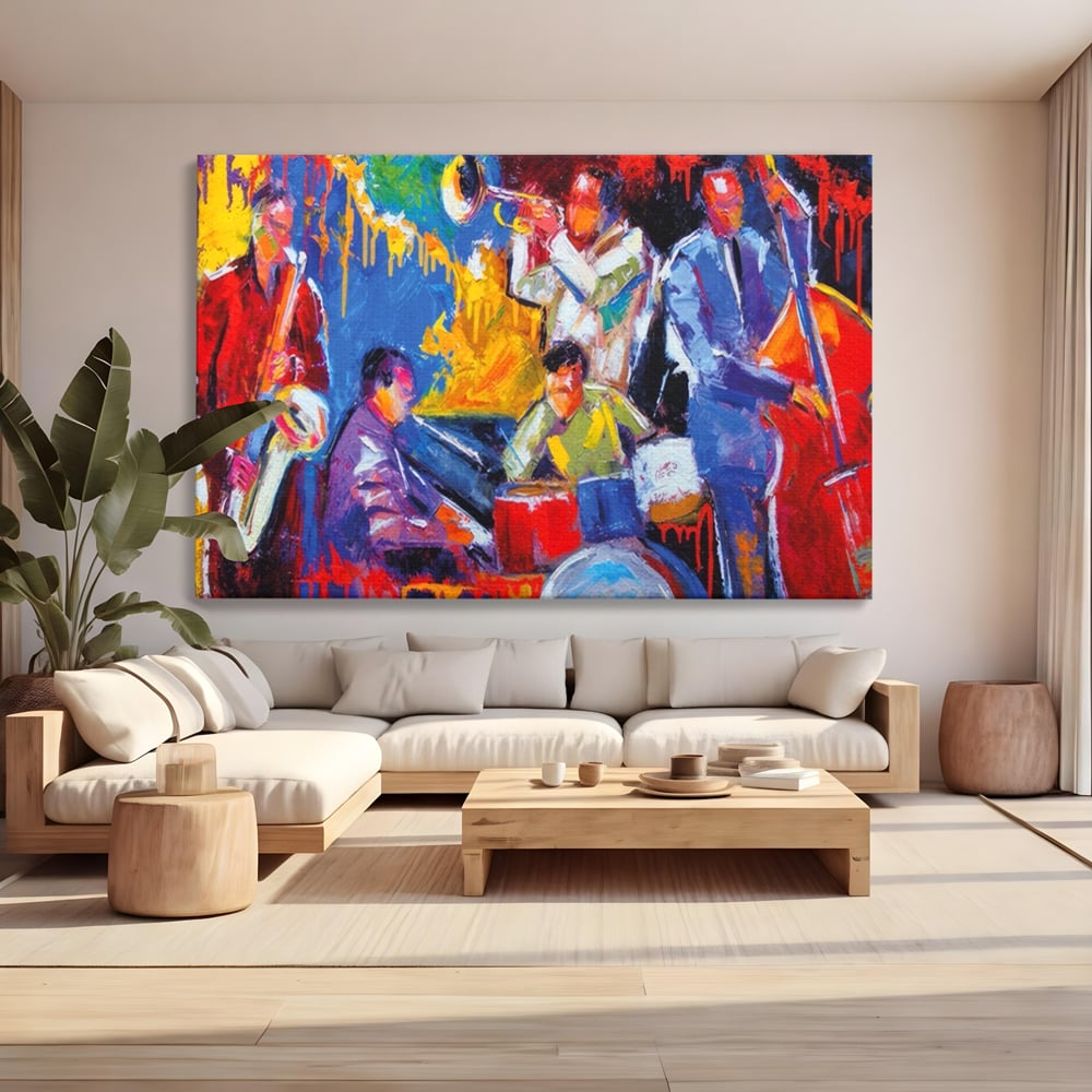 Tablou Canvas Premium LuxCanva® A1325, Colorful Jazz Art ,  Living, Muzica, Instrumente Muzicale, Formatie, Dormitor, Culori Vibrante