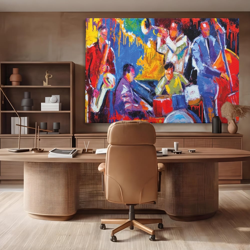 Tablou Canvas Premium LuxCanva® A1325, Colorful Jazz Art ,  Living, Muzica, Instrumente Muzicale, Formatie, Dormitor, Culori Vibrante