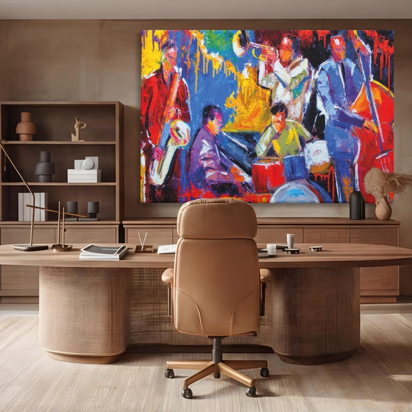 Tablou Canvas Premium LuxCanva® A1325, Colorful Jazz Art ,  Living, Muzica, Instrumente Muzicale, Formatie, Dormitor, Culori Vibrante