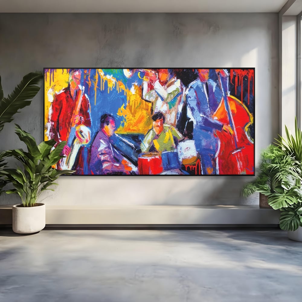 Tablou Canvas Premium LuxCanva® A1325, Colorful Jazz Art ,  Living, Muzica, Instrumente Muzicale, Formatie, Dormitor, Culori Vibrante