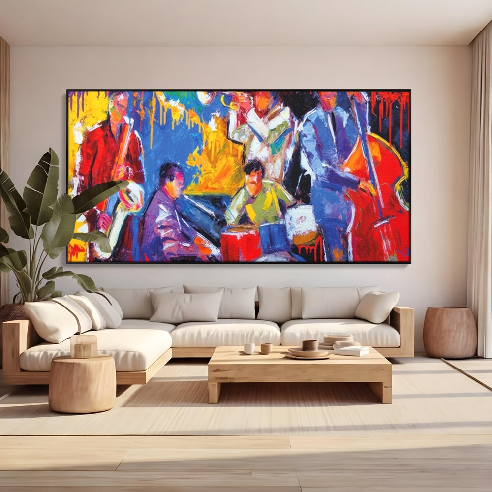 Tablou Canvas Premium LuxCanva® A1325, Colorful Jazz Art ,  Living, Muzica, Instrumente Muzicale, Formatie, Dormitor, Culori Vibrante