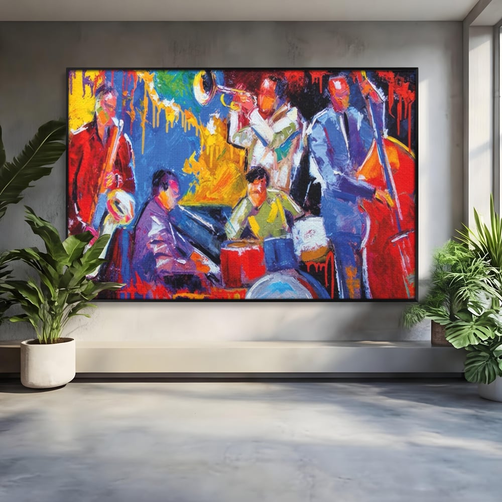 Tablou Canvas Premium LuxCanva® A1325, Colorful Jazz Art ,  Living, Muzica, Instrumente Muzicale, Formatie, Dormitor, Culori Vibrante