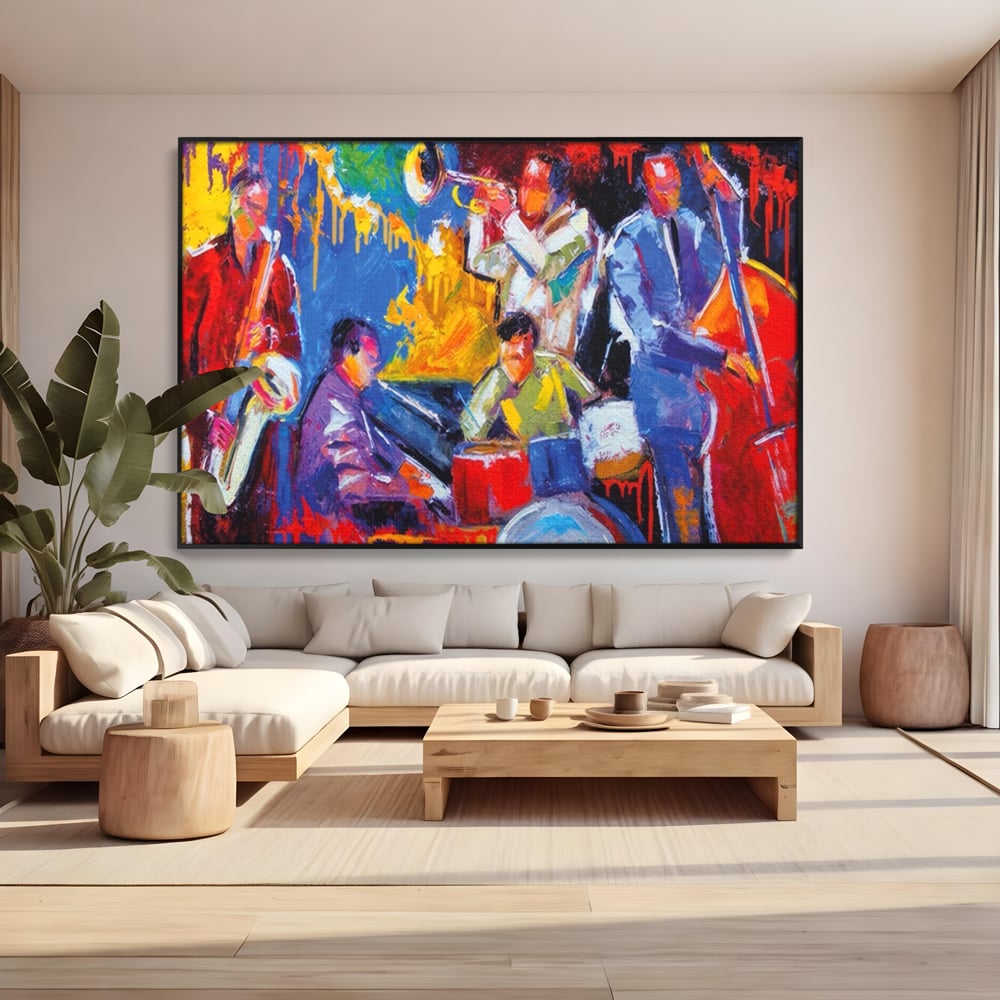 Tablou Canvas Premium LuxCanva® A1325, Colorful Jazz Art ,  Living, Muzica, Instrumente Muzicale, Formatie, Dormitor, Culori Vibrante