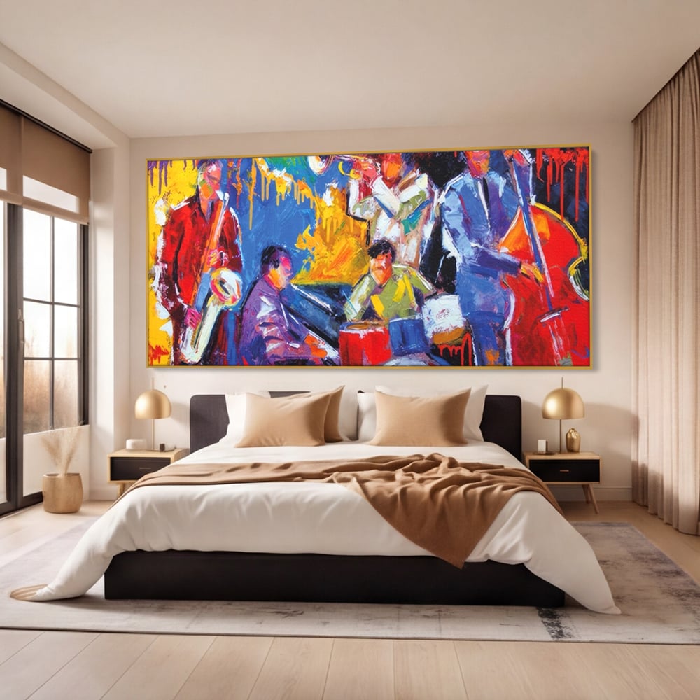 Tablou Canvas Premium LuxCanva® A1325, Colorful Jazz Art ,  Living, Muzica, Instrumente Muzicale, Formatie, Dormitor, Culori Vibrante