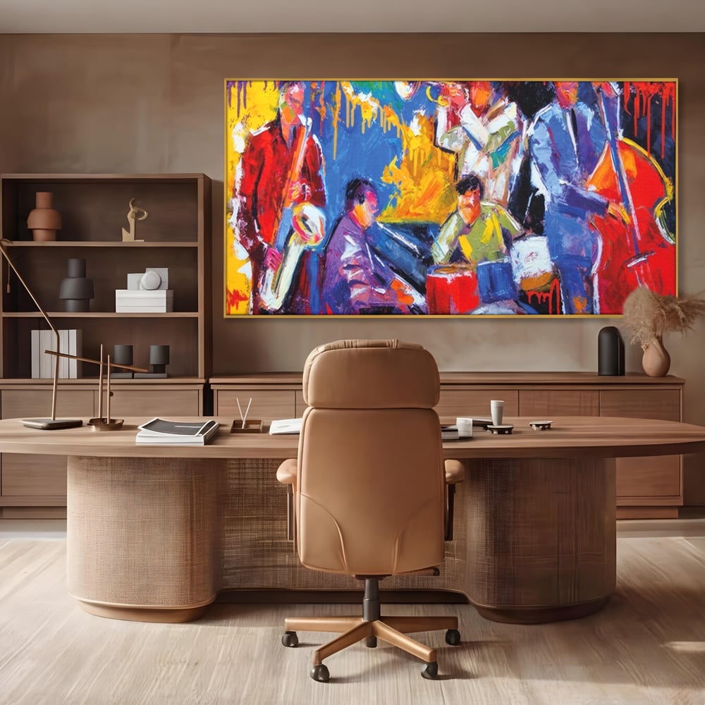 Tablou Canvas Premium LuxCanva® A1325, Colorful Jazz Art ,  Living, Muzica, Instrumente Muzicale, Formatie, Dormitor, Culori Vibrante