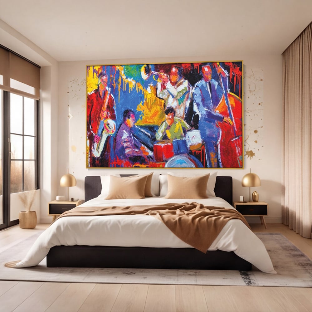 Tablou Canvas Premium LuxCanva® A1325, Colorful Jazz Art ,  Living, Muzica, Instrumente Muzicale, Formatie, Dormitor, Culori Vibrante