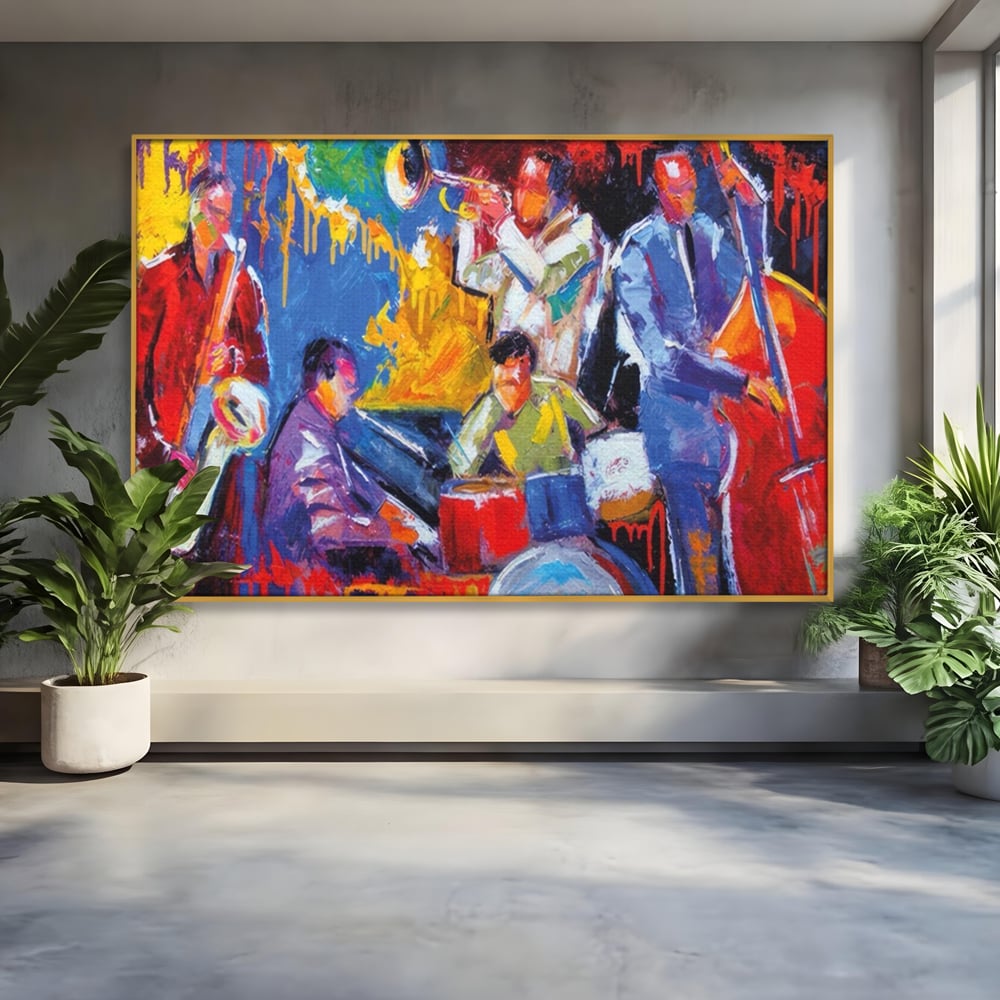 Tablou Canvas Premium LuxCanva® A1325, Colorful Jazz Art ,  Living, Muzica, Instrumente Muzicale, Formatie, Dormitor, Culori Vibrante