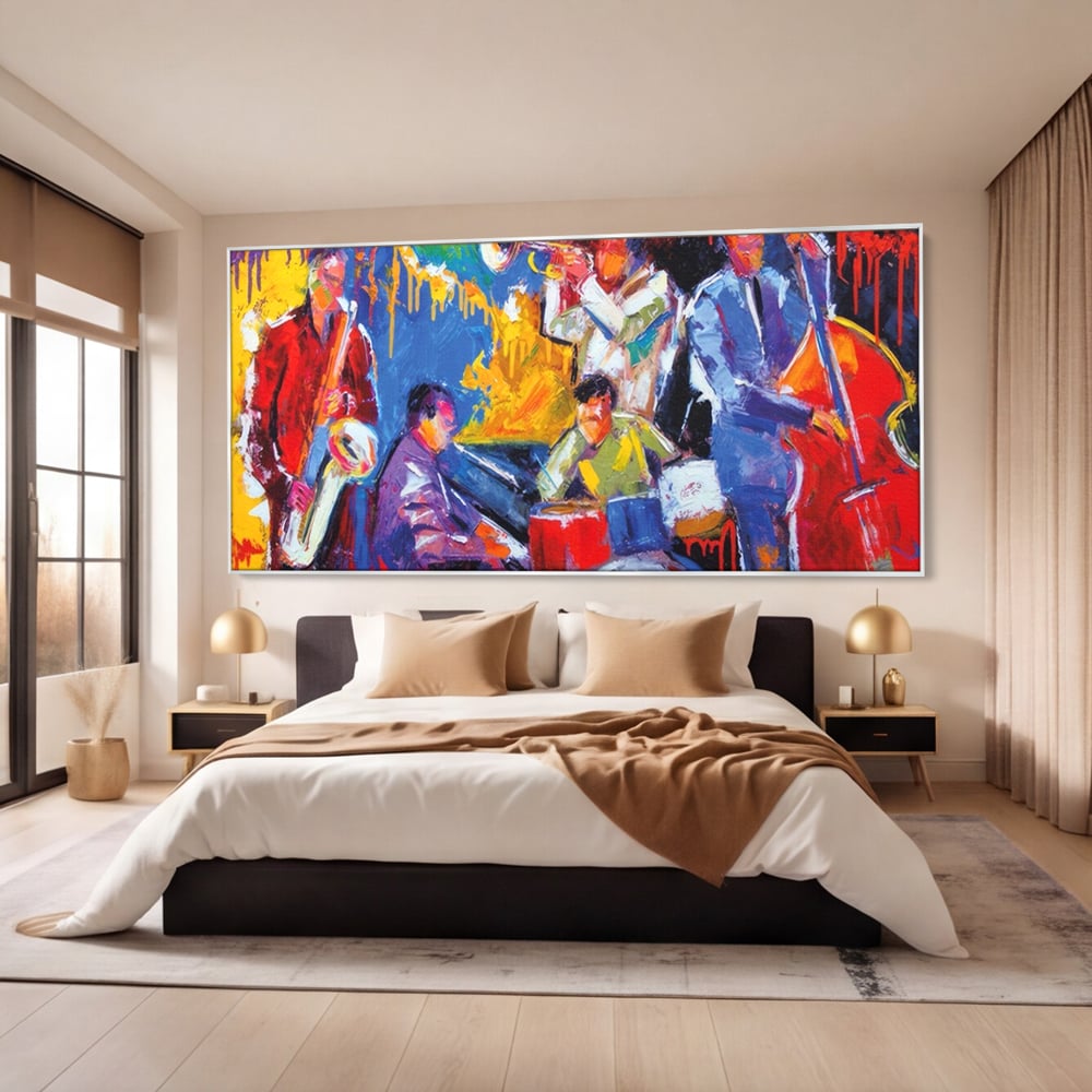 Tablou Canvas Premium LuxCanva® A1325, Colorful Jazz Art ,  Living, Muzica, Instrumente Muzicale, Formatie, Dormitor, Culori Vibrante