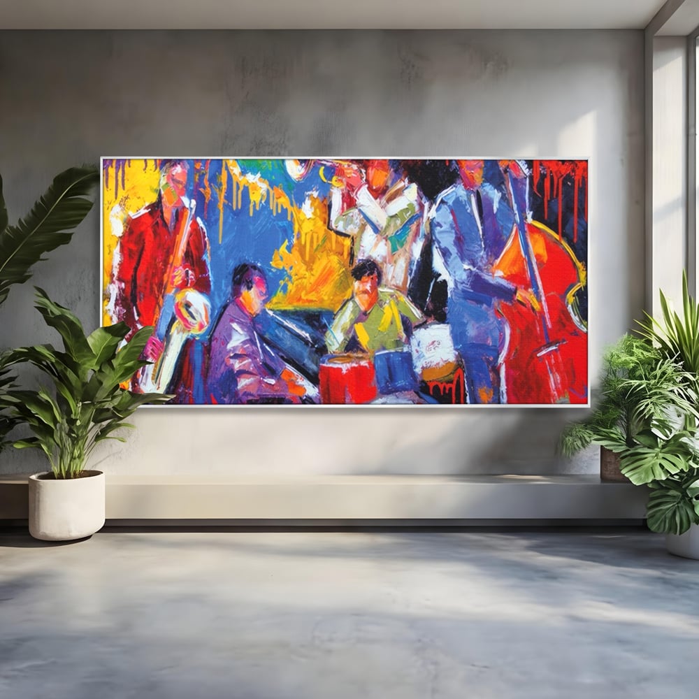 Tablou Canvas Premium LuxCanva® A1325, Colorful Jazz Art ,  Living, Muzica, Instrumente Muzicale, Formatie, Dormitor, Culori Vibrante