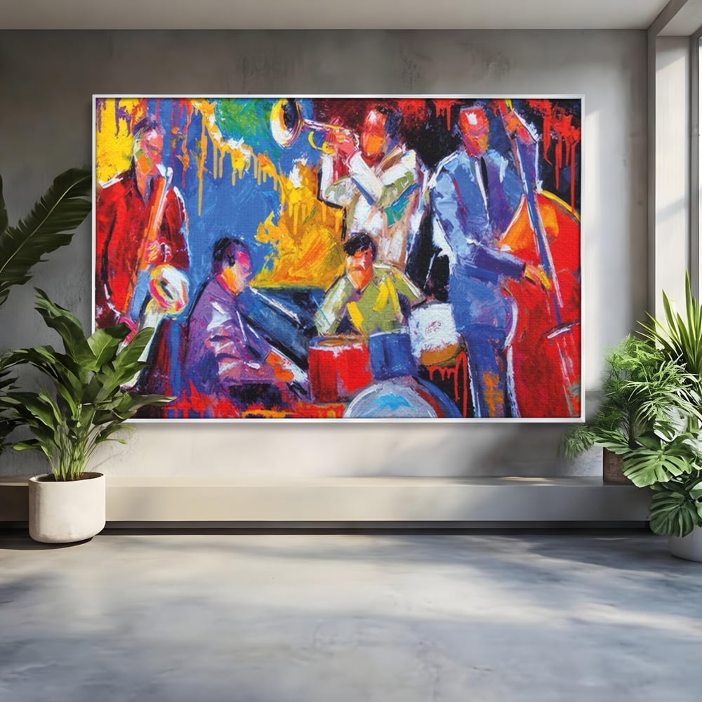 Tablou Canvas Premium LuxCanva® A1325, Colorful Jazz Art ,  Living, Muzica, Instrumente Muzicale, Formatie, Dormitor, Culori Vibrante