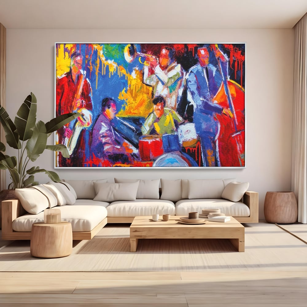 Tablou Canvas Premium LuxCanva® A1325, Colorful Jazz Art ,  Living, Muzica, Instrumente Muzicale, Formatie, Dormitor, Culori Vibrante