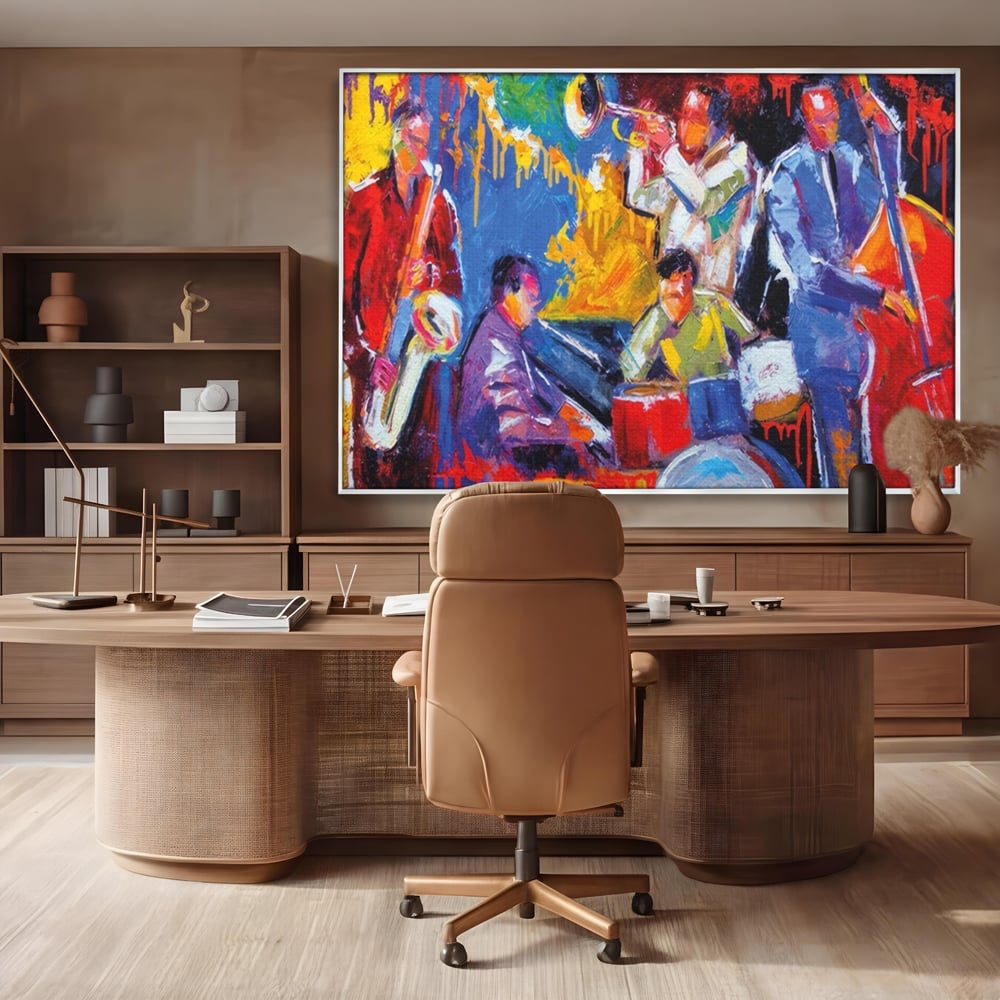 Tablou Canvas Premium LuxCanva® A1325, Colorful Jazz Art ,  Living, Muzica, Instrumente Muzicale, Formatie, Dormitor, Culori Vibrante