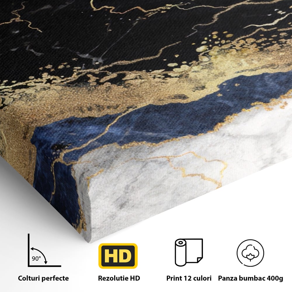 Tablou Canvas Premium LuxCanva® A1327, Black Marble , Living, Marmura, Abstract, Auriu, Dormitor, Culori Vibrante