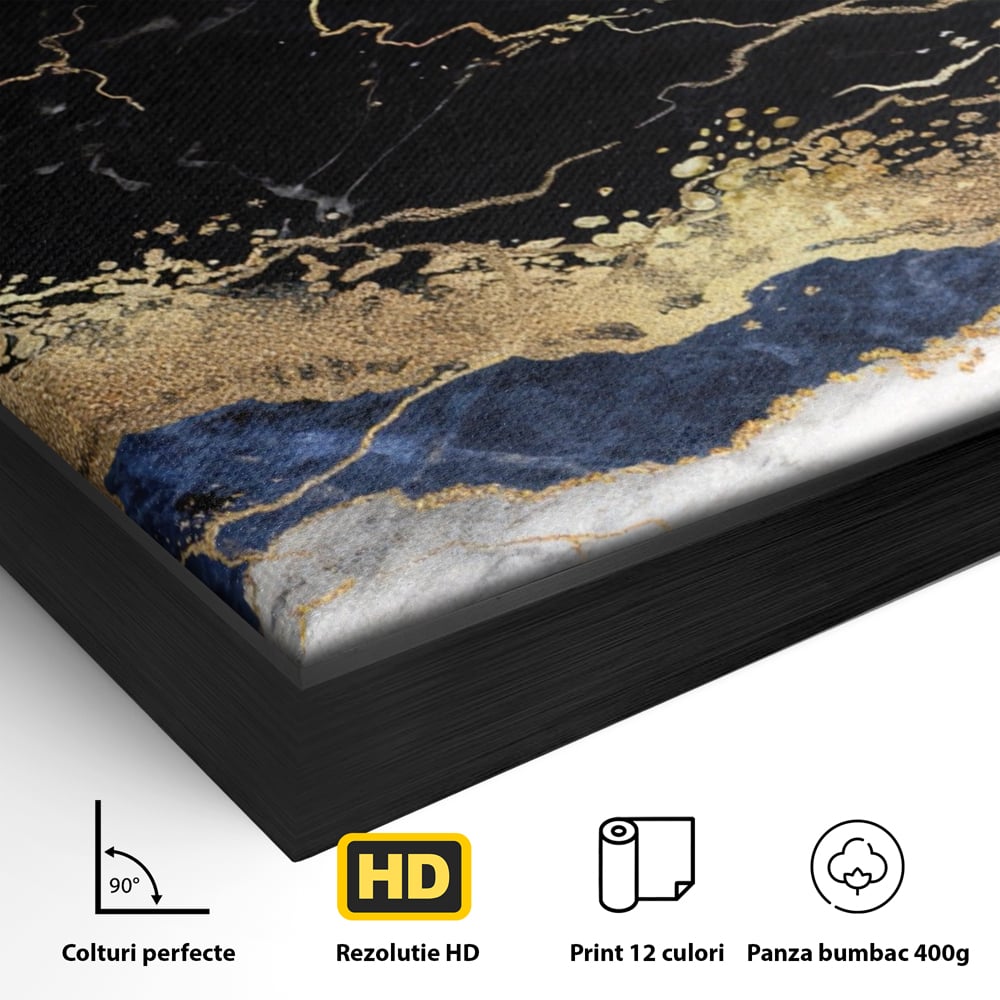 Tablou Canvas Premium LuxCanva® A1327, Black Marble , Living, Marmura, Abstract, Auriu, Dormitor, Culori Vibrante