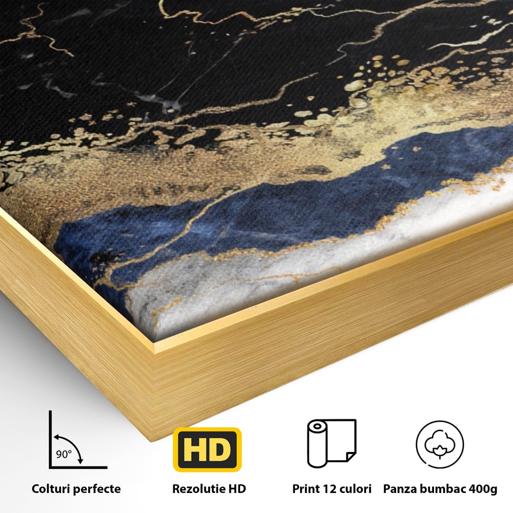 Tablou Canvas Premium LuxCanva® A1327, Black Marble , Living, Marmura, Abstract, Auriu, Dormitor, Culori Vibrante