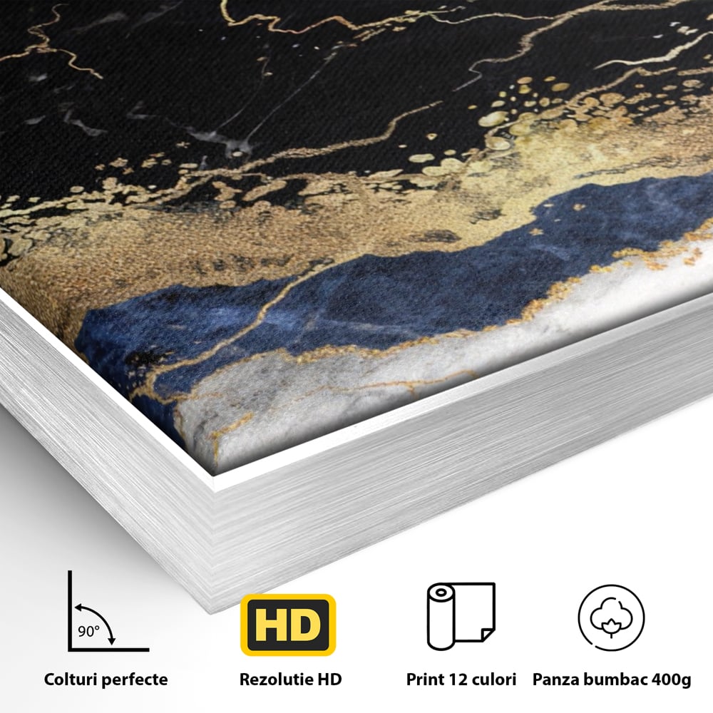 Tablou Canvas Premium LuxCanva® A1327, Black Marble , Living, Marmura, Abstract, Auriu, Dormitor, Culori Vibrante