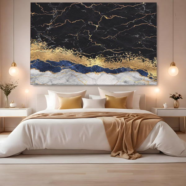 Tablou Canvas Premium LuxCanva® A1327, Black Marble , Living, Marmura, Abstract, Auriu, Dormitor, Culori Vibrante